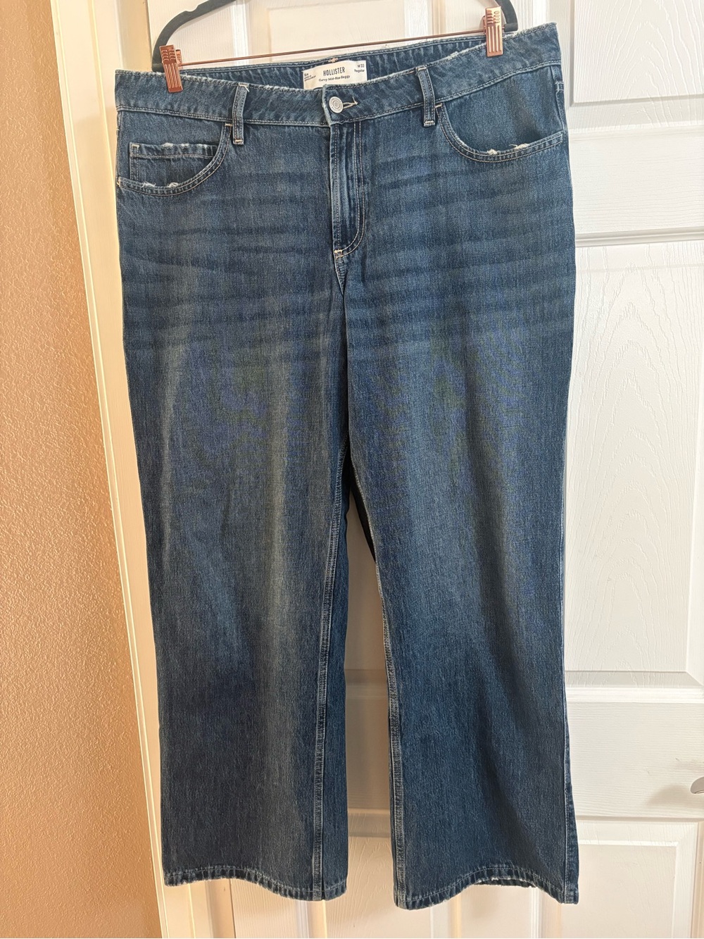 Hollister curvy mid rise baggy wide leg denim jeans women's 33